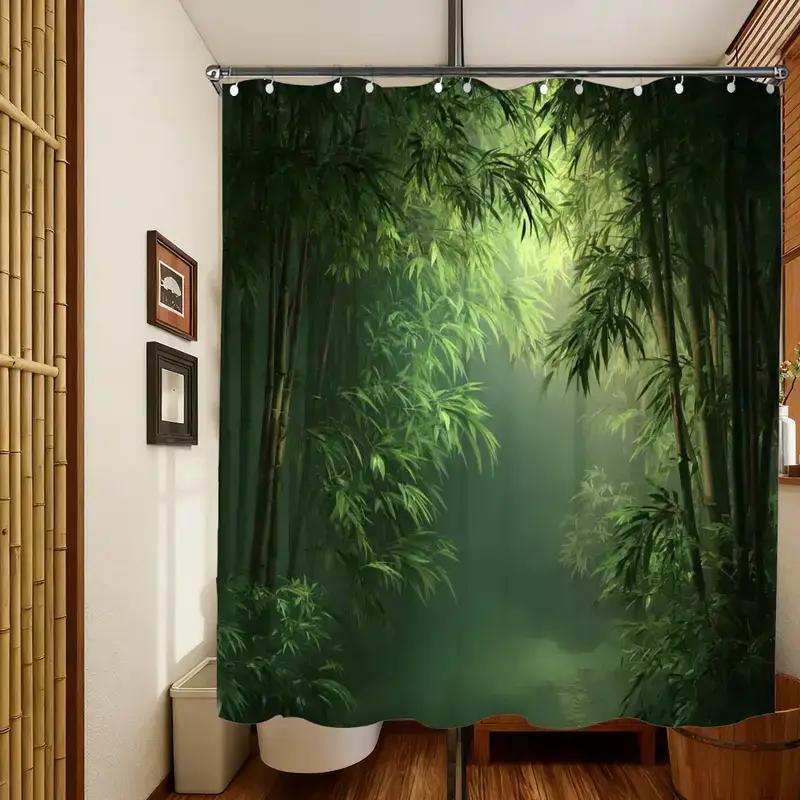 Bathroom Shower Curtain Bamboo Forest Print 3D Nature Scene With 12 Hooks Spa Wellness Decor Home Bathroom Accessory