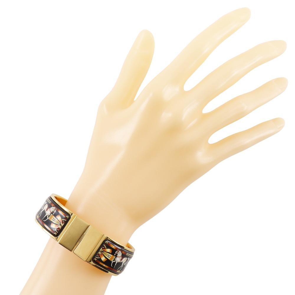 Hermes Standort E-Mail Armreif Cloisonné Pferde Muster Armspange schwarz Vergoldet 64,3g Damen Gebraucht