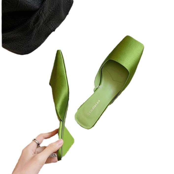 Schaffellversion~ Traubenmutter, der gleiche französische eckige Kopf, leichte Öffnung, Satin-Dreieck und Muller-Sandalen Damen Sommer Halbschuhe