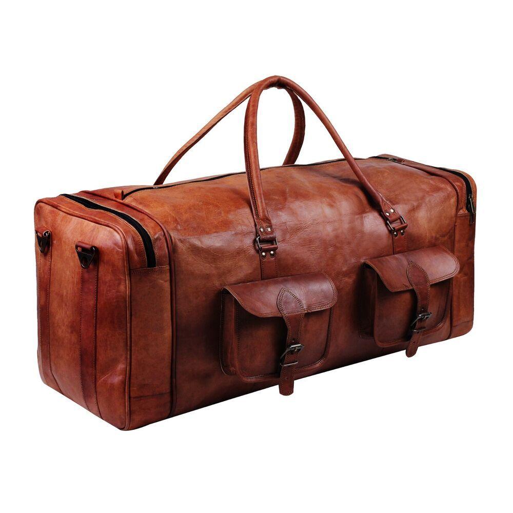 Bag Leather Travel Duffel Luggage Men Brown Weekend Genuine Gym New Vintage