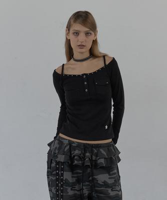 SETUP-EXE Sleeveless Layered Top / Black