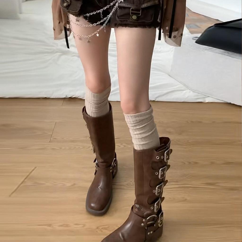 Damen Sommer Koreanischer Stil Über das Knie Dünne Socken mit Stiefeln