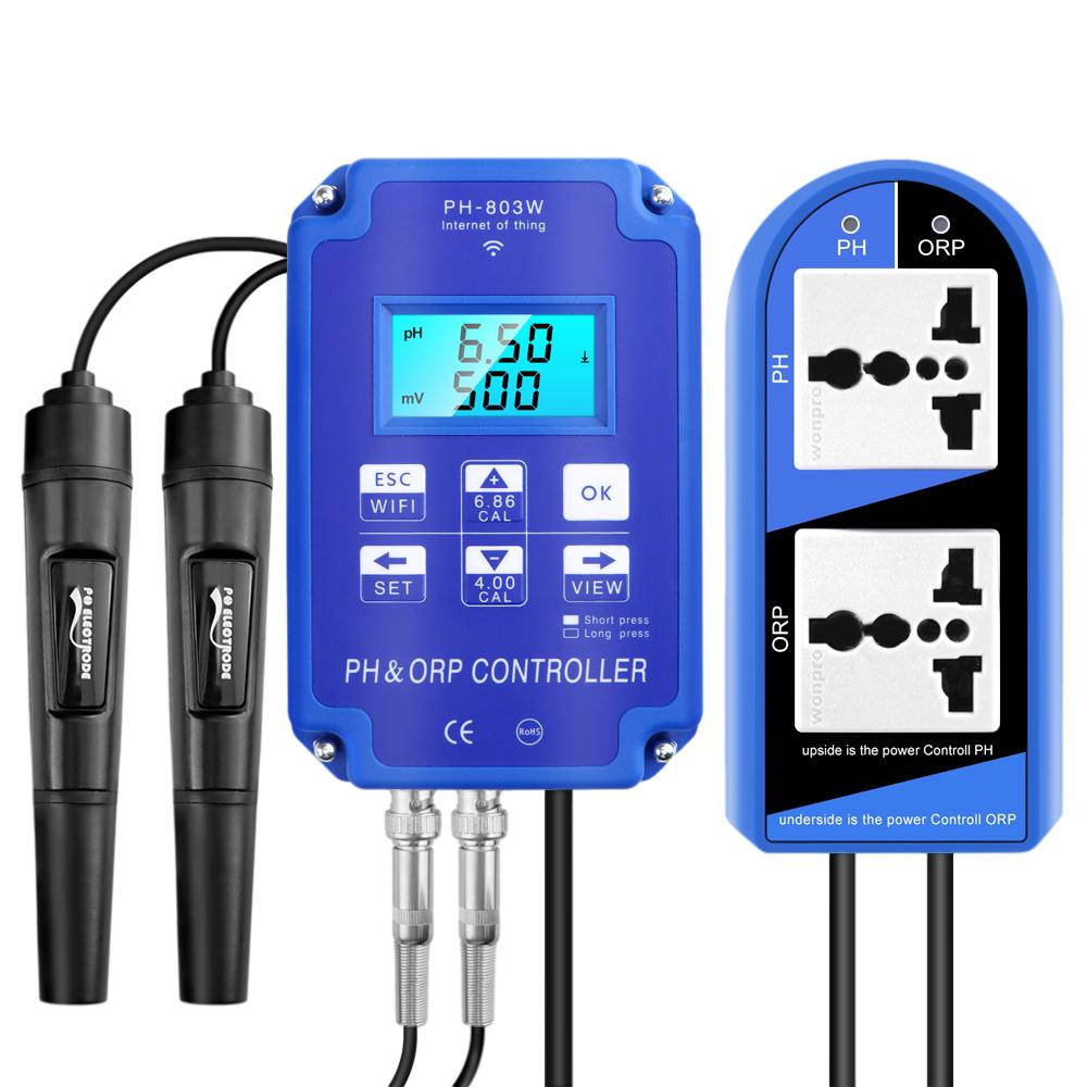 

2 In 1 PH ORP Controller PH-803W BNC Probe Online Water Monitoring Water Quality Tester Monitor for Hydroponics Aquarium EU/US