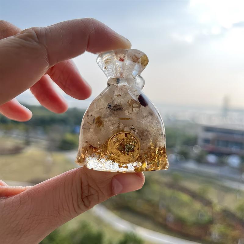 Lucky Money Bag Crystal Prosperity Money Pouch Resin Figurine Crushed Gemstone Money Sack Feng Shui Gift Home Decor