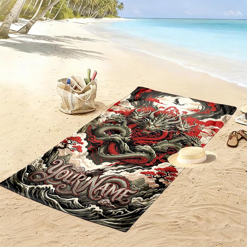 Name Custom Dragon Art Print Beach Towel, Large Soft Quick Dry Towel for Beach Camping Swimming