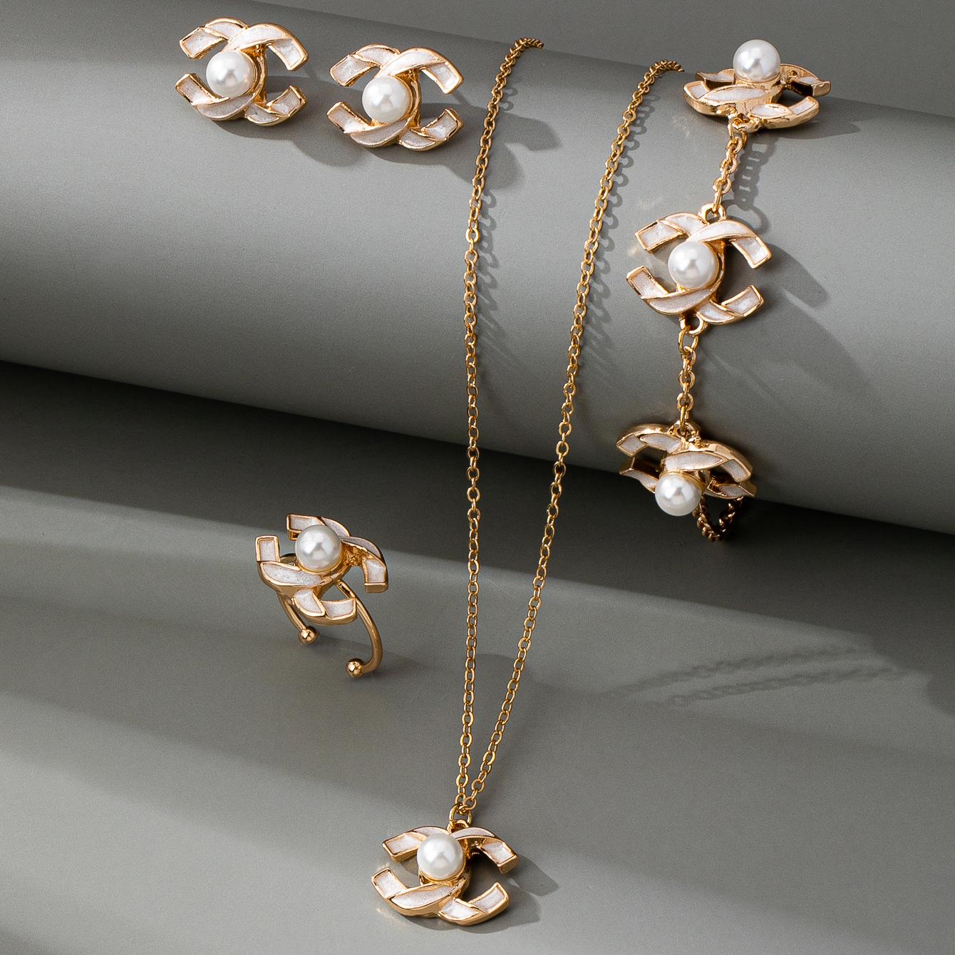 Parisian Style Jewelry Set: Resin Pendant Bracelet, Ring, Necklace, Earrings