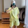 Bull Horn Sleeve Casual Sports Suit Women's Summer Thin Style Summer Running Fashion Western-style Short Sleeved Shorts Two-piece Set
