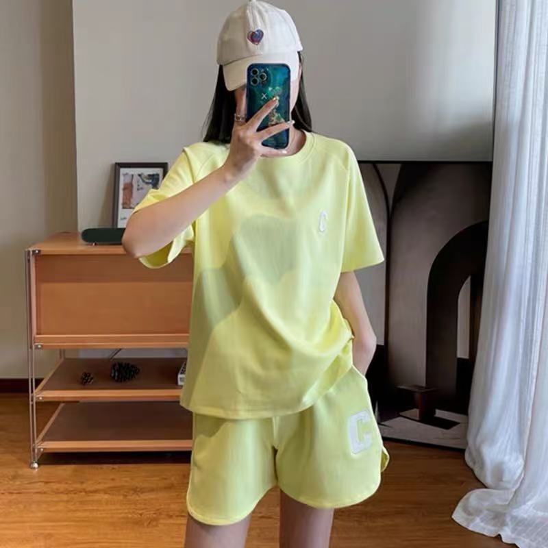 Bull Horn Sleeve Casual Sports Suit Women's Summer Thin Style Summer Running Fashion Western-style Short Sleeved Shorts Two-piece Set