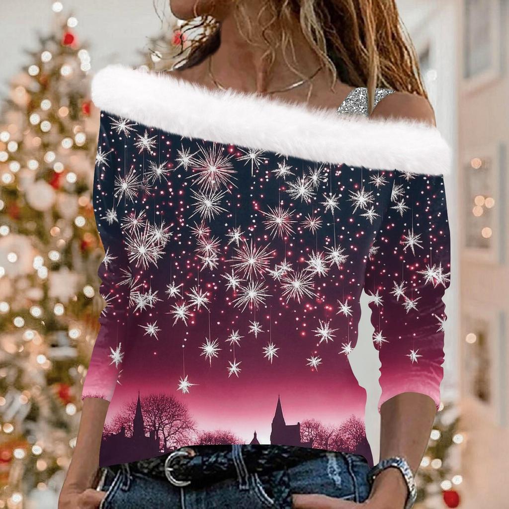 Women's Christmas Elements Christmas Print Long-sleeved Plush  Pullover Top