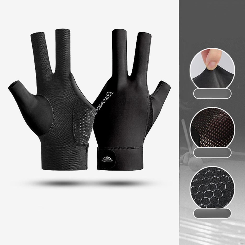 3 Fingers Gloves Pool Left Hand Snooker Indoor Game Anti Slip Elastic Breathable Professional