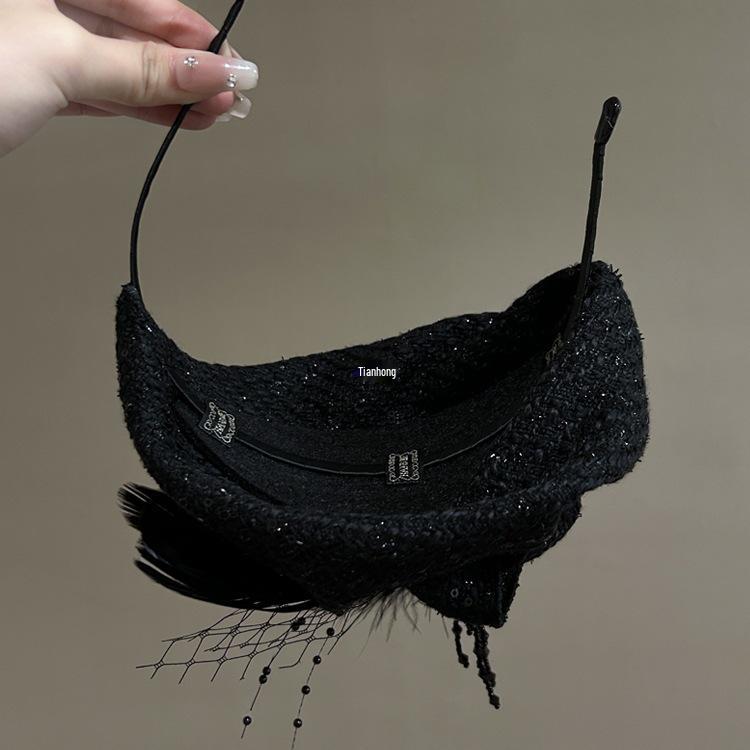 Luxury Feather Beret Headband: Women's Hair Accessory and Hair Tie, Half Hat, White Hair Cover