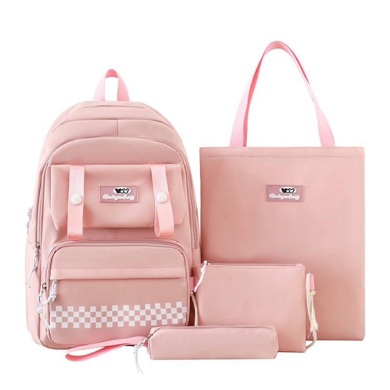 

Новый простой школьный рюкзак для ученика средней школы из четырех частей, модный рюкзак, большая вместимость, легкий, сумка для компьютера, рюкзак розовый