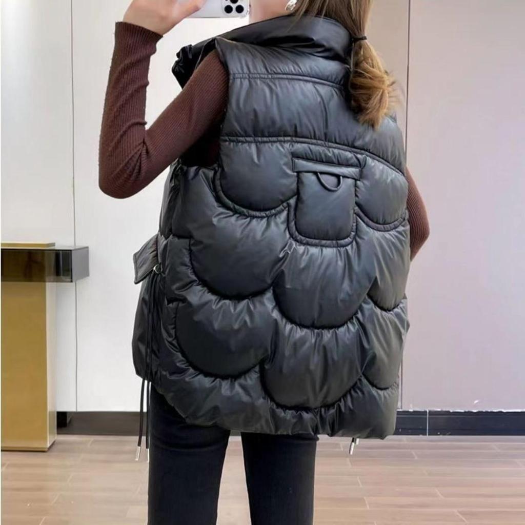 Korejská verze Lesklá péřová bavlněná vesta zdarma pro ženy Krátká volně stojící vesta s výstřihem na zimní nošení přes rameno