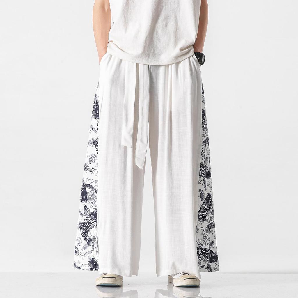 2021 Summer Retro Plus Size Men's Zen Cotton Linen Pants - Multi-Color Fashion Print