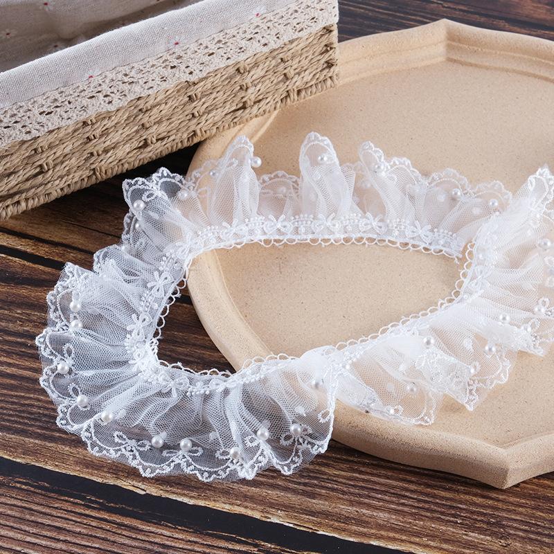 2Meters/lot 6cm Wide White Pleated Butterfly Yarn Nail Bead Lace Lolita Clothing Accessories Decorative Material DIY Collar Lace