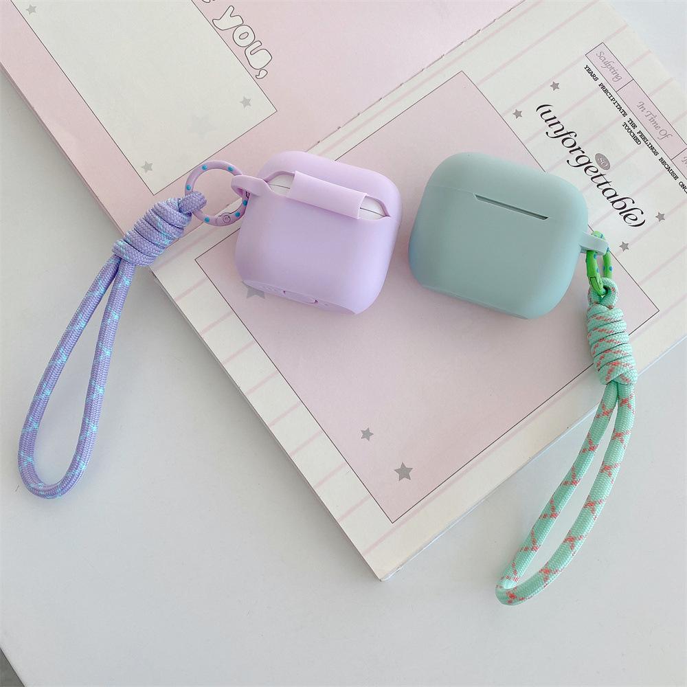 Simple Solid Color Silicone Earphone Cover for Apple AirPods 1 /1 Generation Polka Dot Short Rope Case PRO1 PRO1