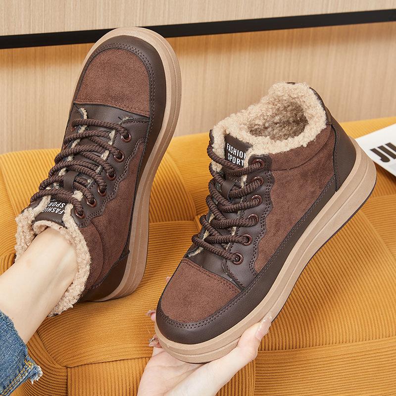 

Зимние теплые женские сноубутсы на шнуровке, обувь для ходьбы, уличные нескользящие кроссовки, удобные короткие ботильоны с подкладкой из искусственного меха, женские ботильоны 41 коричневый