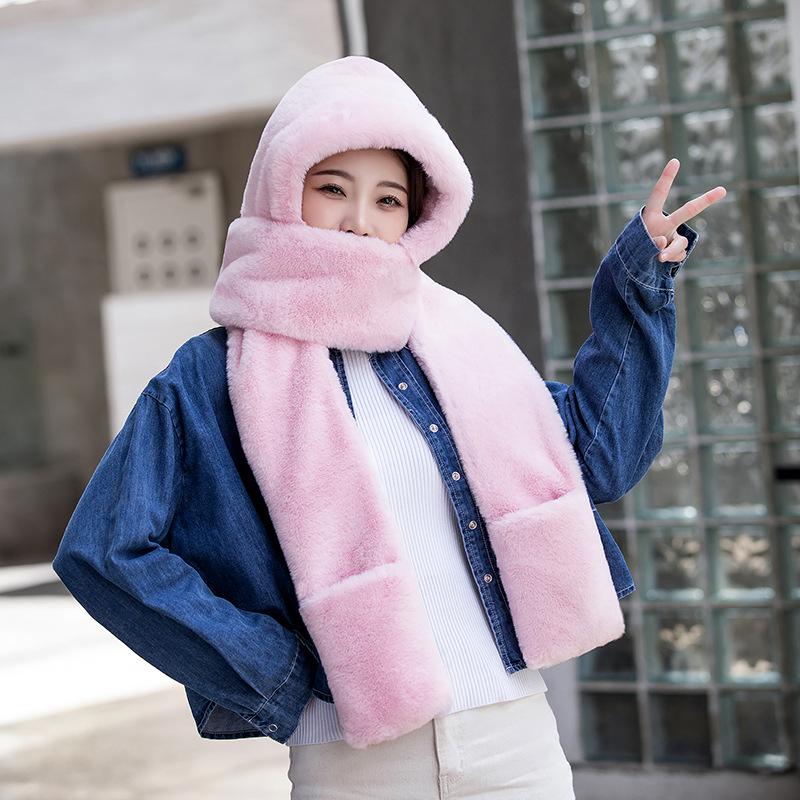 Women's Plush Winter Hat, Scarf, and Gloves Set - Warm, Cold-Proof, Ear Protection, Neck Warmer