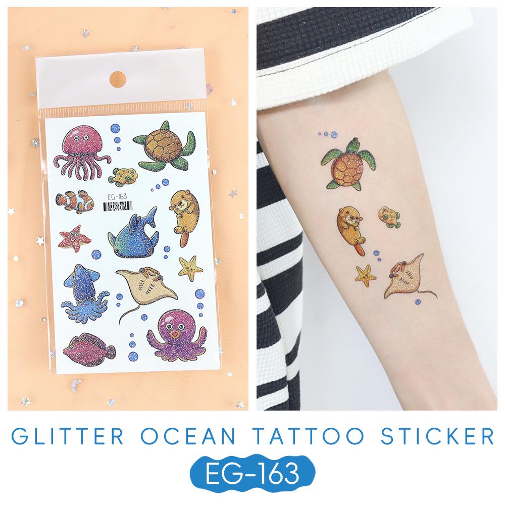 2023 Ruikalong Su Geçirmez Parıltılı Deniz Hayvanı Karikatür Dövme Çıkartmaları Çocuklar İçin