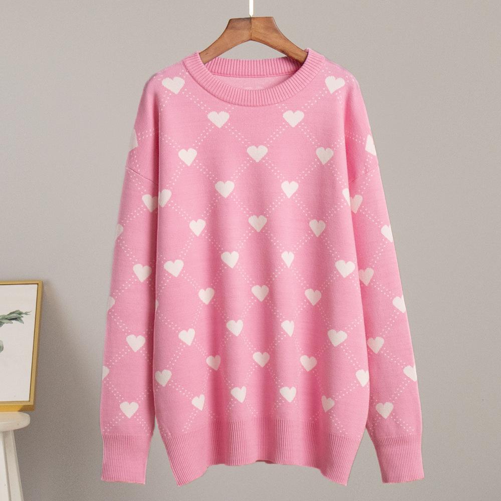 

Джемпер с сердечком, осенне-зимний, женственный, средней длины, вязаный свитер, пуловер с надписью «Love», джемпер с круглым вырезом, удобная поддева, свитер с длинными рукавами L