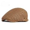 Breathable Straw Flat Cap for Men Women Summer Outdoor Mesh Ivy Cap Retro British Style Cabbie Hat Adjustable Woven Gatsby Cap