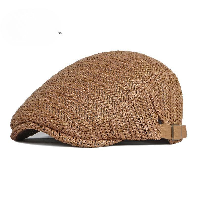 Breathable Straw Flat Cap for Men Women Summer Outdoor Mesh Ivy Cap Retro British Style Cabbie Hat Adjustable Woven Gatsby Cap