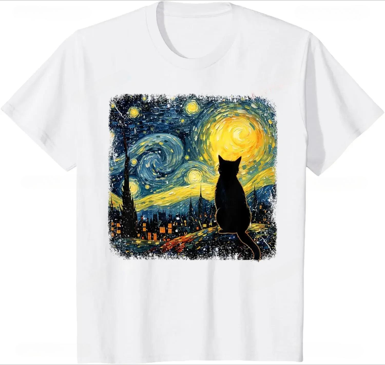 

Novelty Creativity Cat Van Gogh Cat for Cat Lover T Shirts Meme Tee Women Unisex Cotton Summer Harajuku Oversized Loose Streetwear S