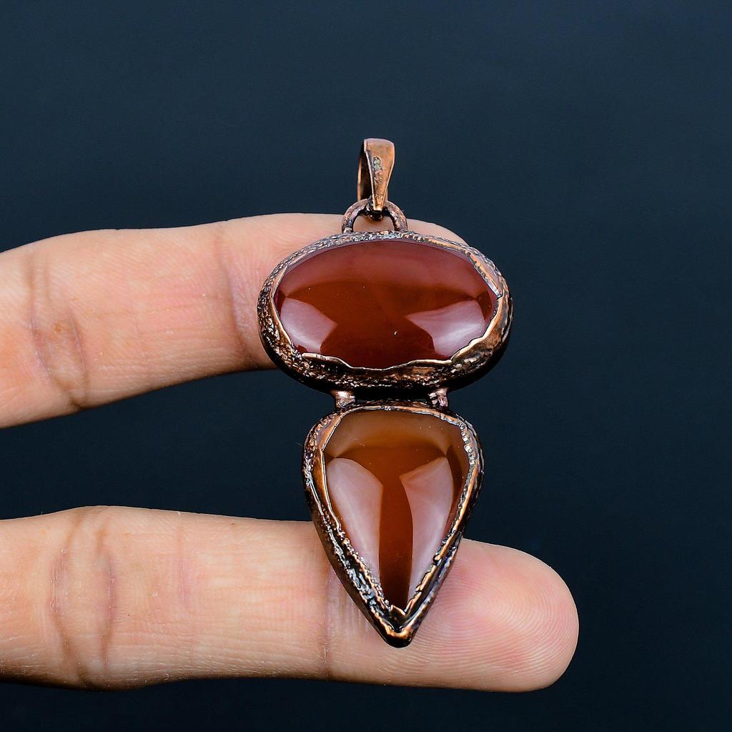 Carnelian Copper Electroformed Pendant, Handmade Gemstone Pendant Jewelry, Gifts For Wife Brand New Pendant
