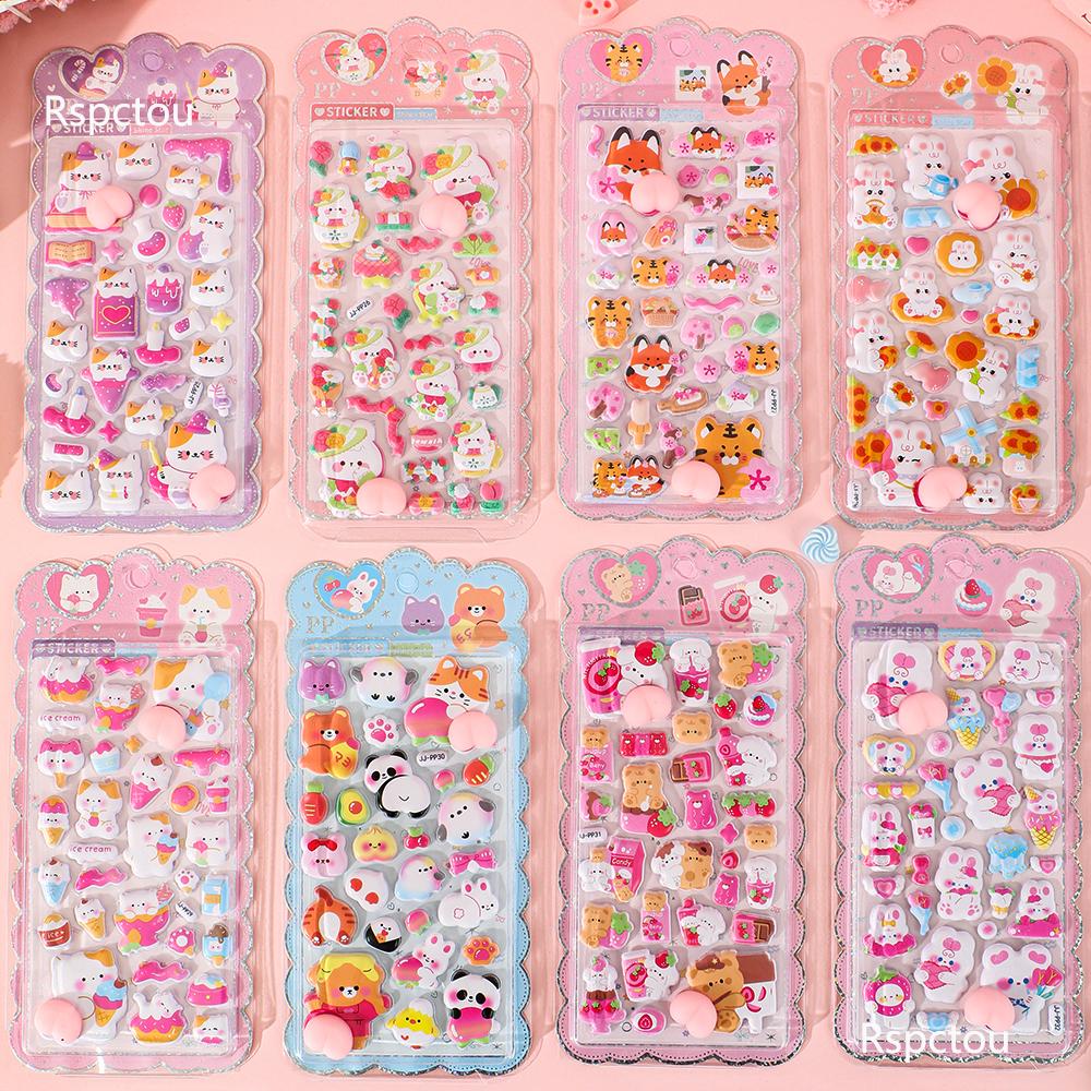 8pcs 3D Cute Animal Buttocks Stickers Cat Rabbit Panda Stress Puffy Squishy Sticker for Scrapbook Phone Decoration Decal
