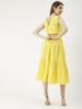Moomaya Solid Cotton Sleeveless Dress, V-Neck Smocked Waist Tiered Midi