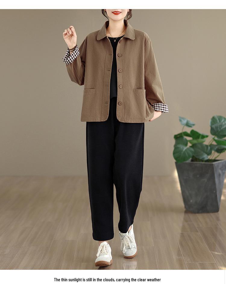 Plus Size Spring/Autumn Loose Casual Jacket for Middle-Aged Women