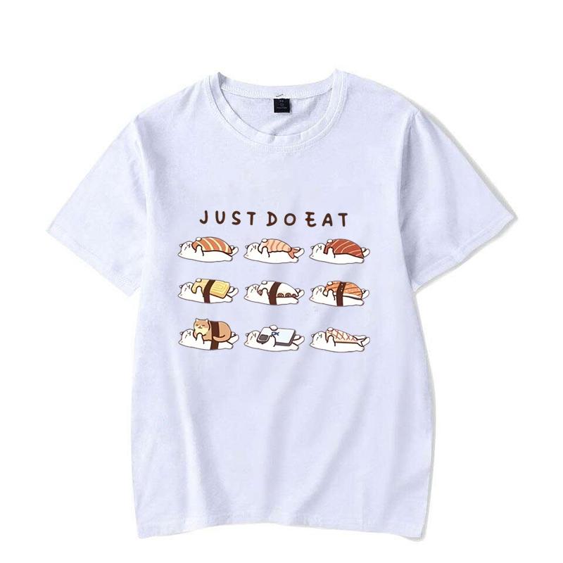 Vtipná kočka Shushi Grafická trička Roztomilé kreslené potištěné tričko Volné unisex Kulatý výstřih Dámské oblečení Streetwear