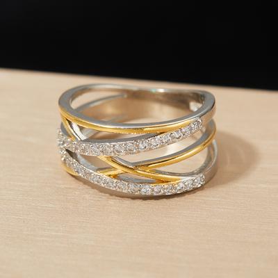 Anello Creativo Geometrico Lineare Intrecciato Bicolore Anello da Donna Lusso Delicato Incastonatura Zirconia Scintillante Gioielli Quotidiani da Festa Regali
