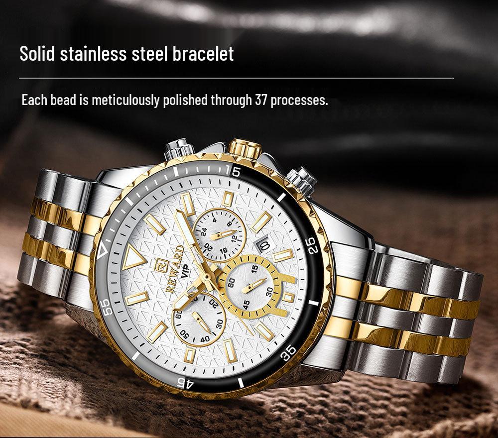 Premium Multi-Function Men's Sports Chronograph Luminous Waterproof Watch with Solid Steel Band
