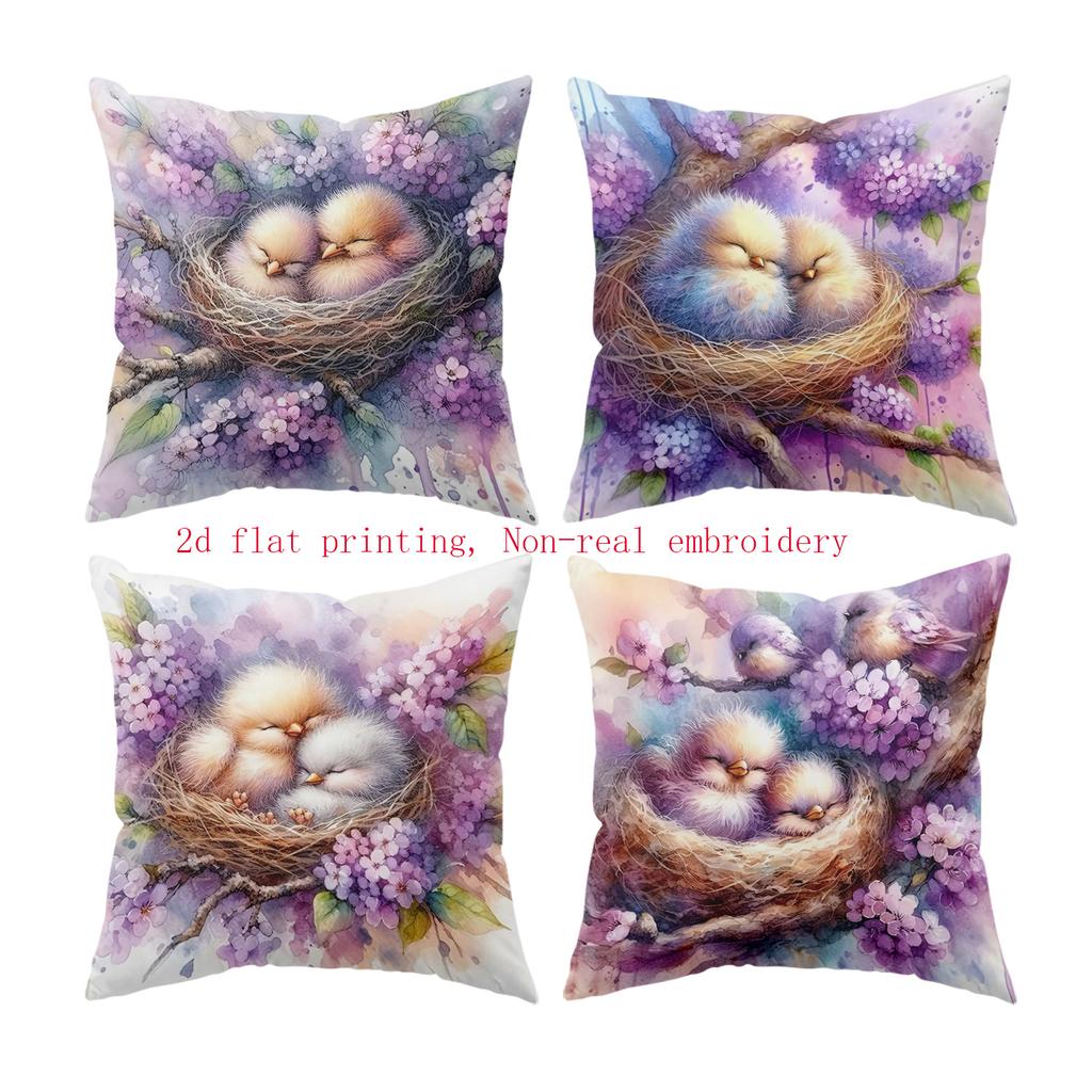 Purple flowers cozy nest digital printing pillow cover Short plush Suitable living rooms bedrooms sofas throw cushion cover