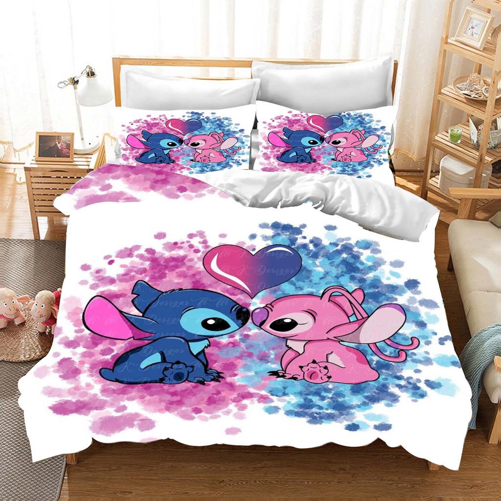 Stitch Bedrucktes Schlafzimmer Bettwäscheset Bettbezug Weihnachtsgeschenke Komfort Cartoon Mit Kissenbezug für Kinder und Erwachsene