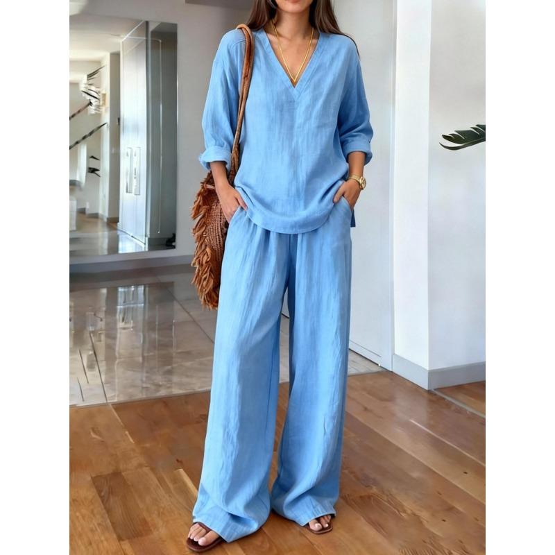IHUASU U Women's Fashion Casual Long Sleeve V Neck Pants Suits