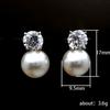 Four Prong Round Clear Stone Top White Pearl Drop Stud Earrings Classic Two Part Dangle Earrings for Women Daily Wedding Jewelry