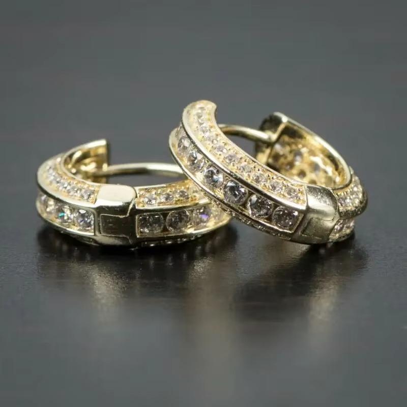 Huajie Bright Square Zirconia Circle Shape Earrings for Men Hiphop Street Personality Accessories Fashion Ear