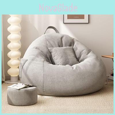 Modern Linen Fabric Bean Bag Chair With Removable Washable Cover For Living Room Relaxation