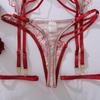 Elegant Floral Embroidery Sheer Multi-Strap Body Shaping Lingerie Set