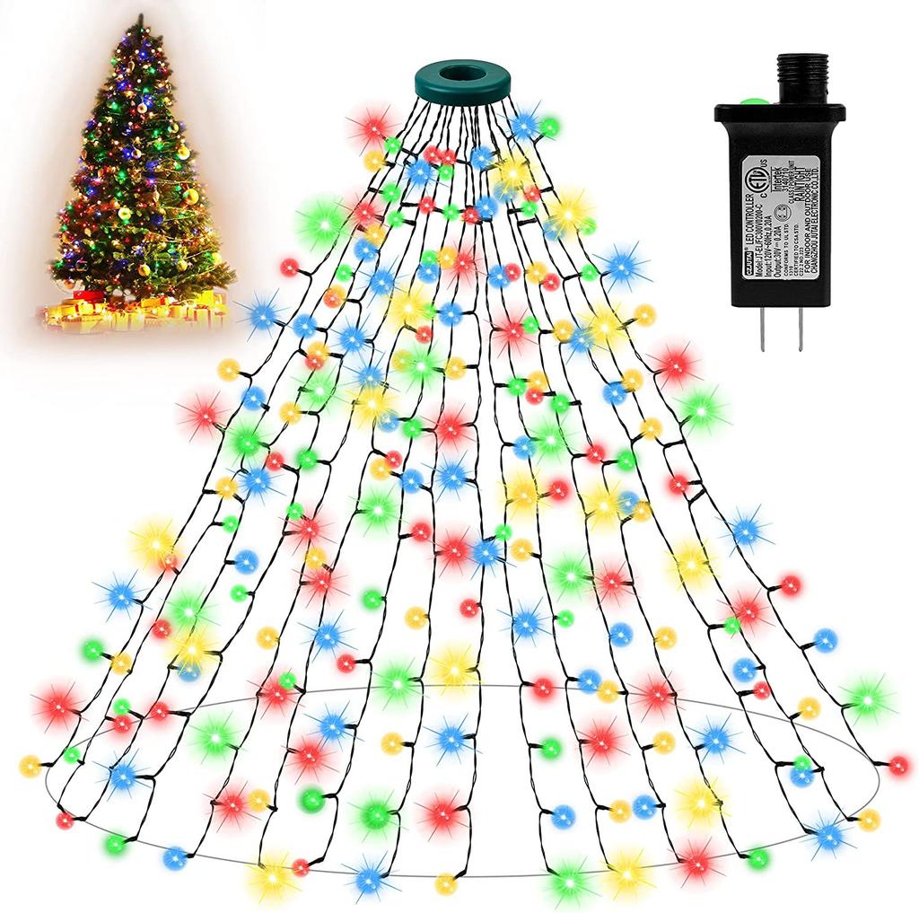 LED Christmas Tree Topper Lights Ring WaterfallString LightsOutdoor Waterproof Garden Yard Decoration HolidayTree Lighting Decor