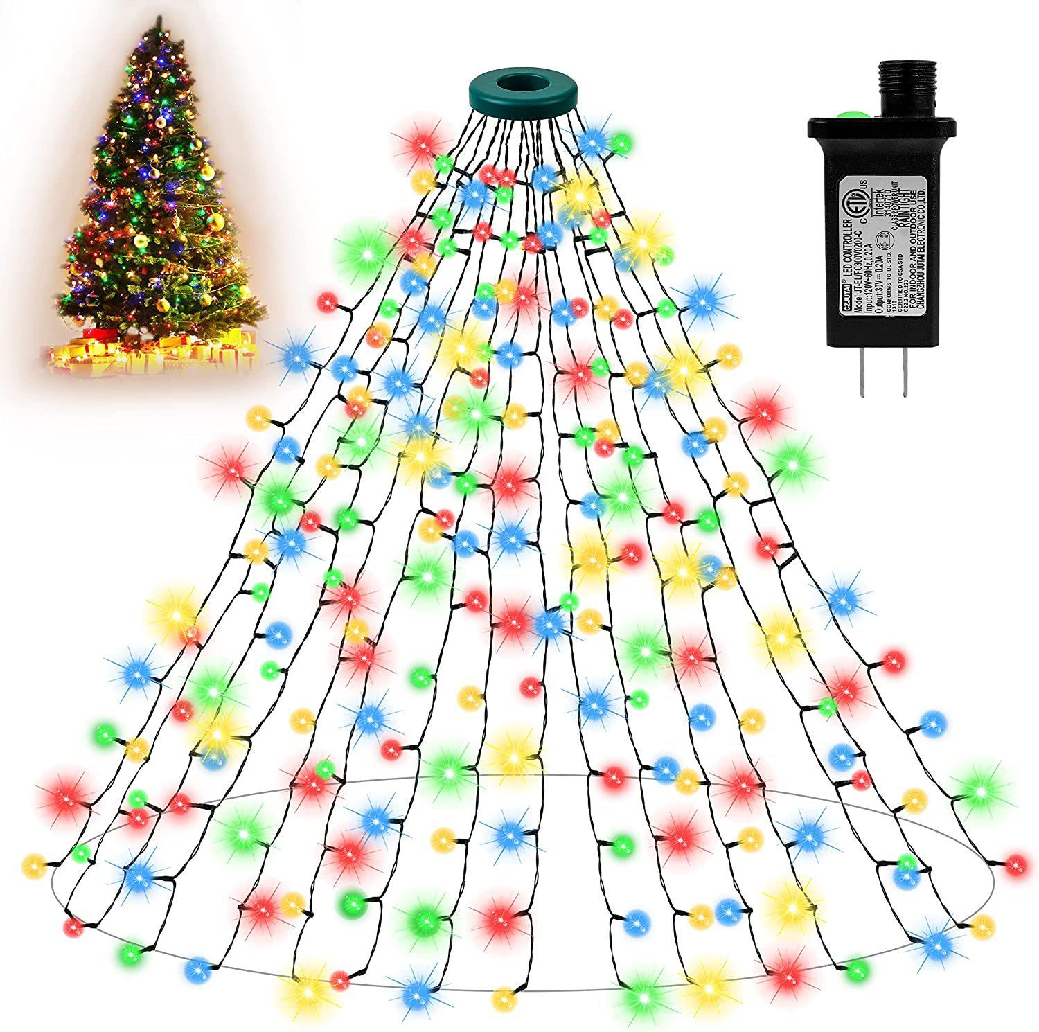 

Светодиодная верхушка для рождественской елки, кольцо, гирлянда-водопад, наружная водонепроницаемая, для украшения сада, двора, праздничного дерева