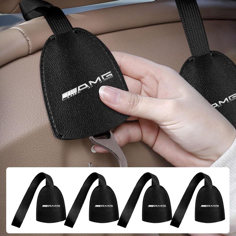 AABIG1 1/2pcs Leather Car Seat Back Hooks Portable Hanging Bag Rack Stickers For Mercedes Benz AMG W204 W213 W205 W211 W212 W176