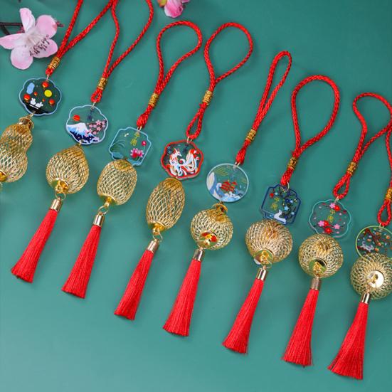 Chinese New Year Decoration Mini Golden Hollow Lantern Ornament Lucky Hanging Tassel Pendant for Fortune Wealth Success Home Kitchen Bonsai Tree Car