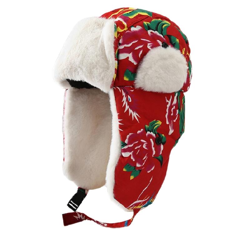 Этническая теплая шапка-ушанка, теплая, пушистая, стильная, унисекс, для холодной погоды, ветрозащитная, толстая, утепленная, с ушами красный