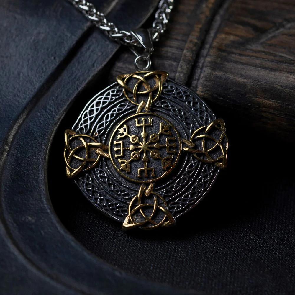 Collane Runiche Vichinghe Mitologia Norrena Vintage Uomo Acciaio Inossidabile Solido Vegvisir Triquetra Nodo Celtico Amuleto Ciondolo Gioielli