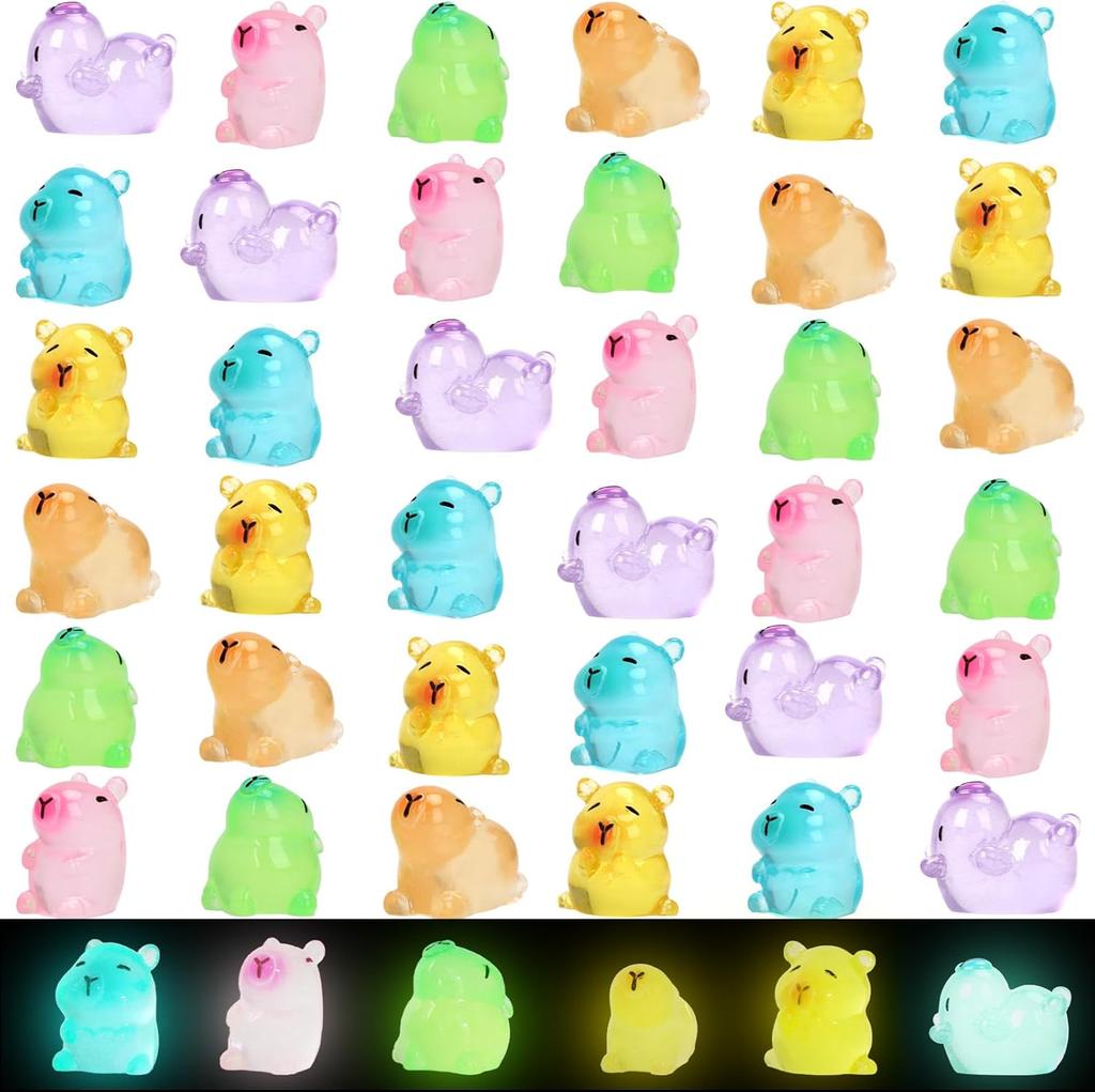 24/48Pc Mini Capybaras Luminous Mini Resin Animals For Tiny Figures Cute Capybara Figurines Decor For Fairy Garden Diy Crafts