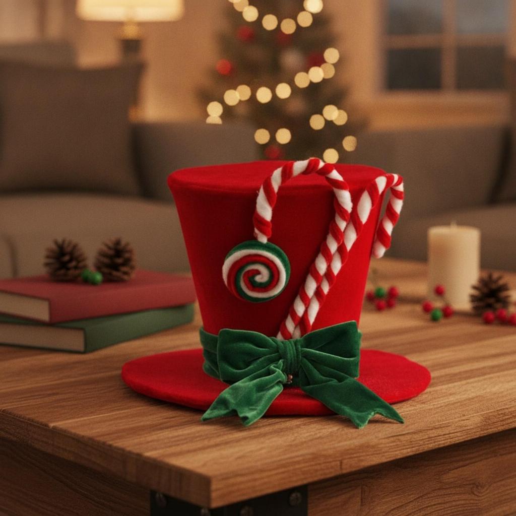 Velvet Top Hat with Sucker Easy Storage Christmas Freestanding Tabletop Ornament Bow