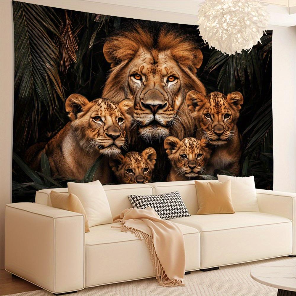 Jmg Household Supplies Unisex Lion Family Tapestry, Majestic Male Lion With Cubs In Jungle, Wildlife Animal Wall Hanging For Living Room Bedroom